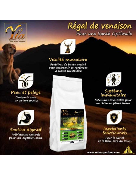 Croquettes hypoallergéniques sans céréales pour chien avec estomac fragile.