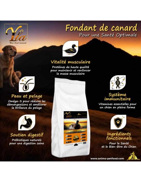 Croquettes hypoallergéniques pour chiens souffrant de troubles digestifs, à base de canard et sans céréales.