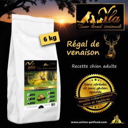 Alimentation naturelle pour chien sensible, recette venaison et saumon, sans céréales