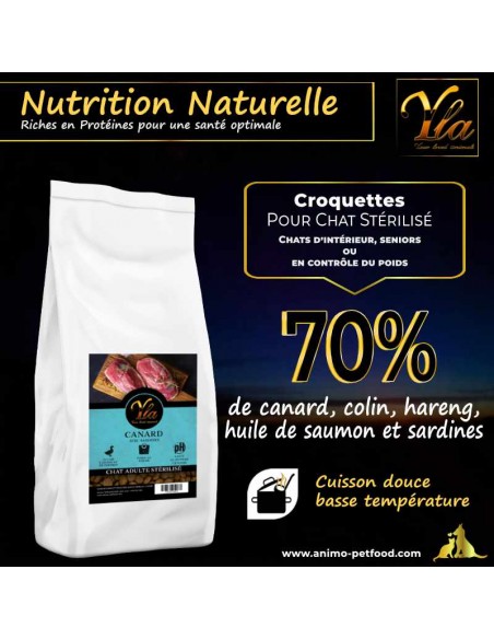 Recette naturelle avec canard et sardines pour chats adultes, parfaite pour une alimentation saine.