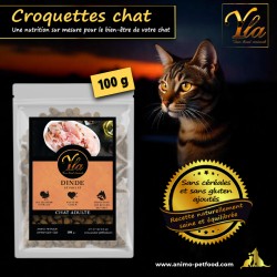 Croquettes naturelles sans céréales – Dinde & Poulet pour chat adulte, riches en protéines et digestes.