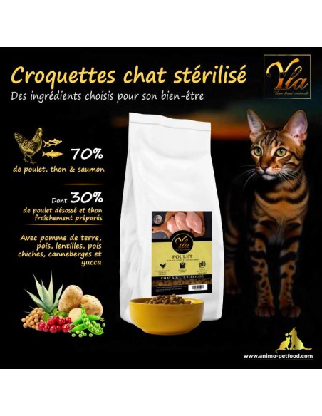 Croquettes sans gluten ni céréales pour chat, adaptées aux félins sensibles et favorisant une digestion optimale.