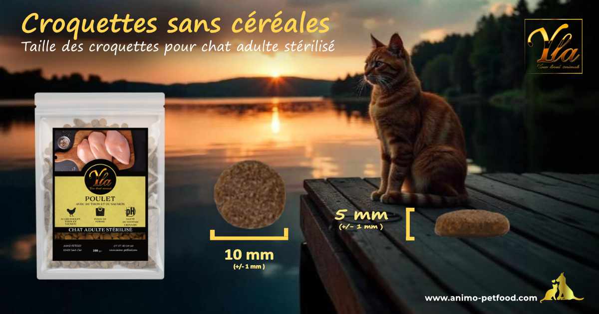 Croquettes pour chat stérilisé avec une taille adaptée pour favoriser la mastication et améliorer la digestion.