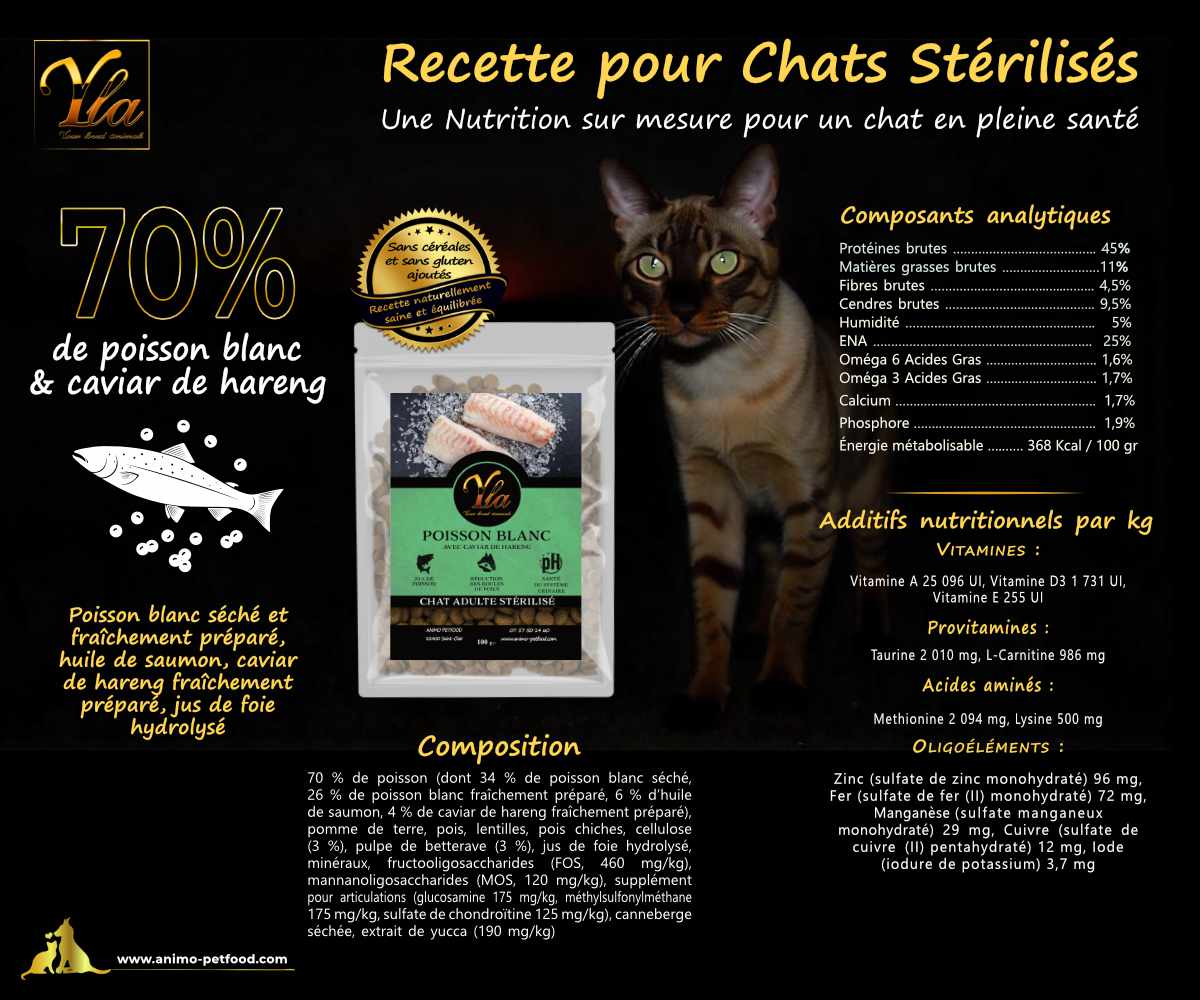 Croquettes sans céréales hypoallergéniques pour chats stérilisés et vivant en intérieur, idéales pour une alimentation équilibrée.