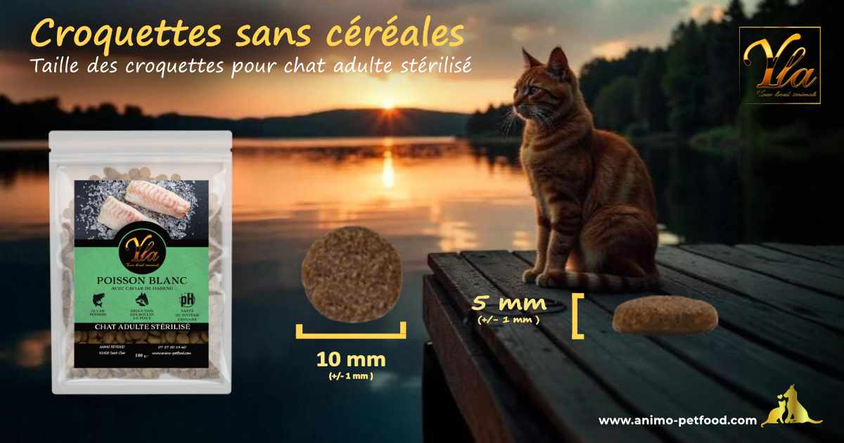 Croquettes avec une forme idéale pour chats stérilisés d’intérieur, offrant une alimentation adaptée et confortable.