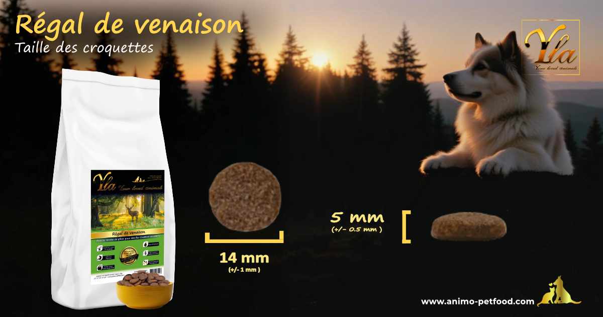 Croquettes Régal de venaison pour chien adulte, forme ronde et texture croquante pour une meilleure hygiène bucco-dentaire